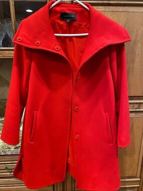 Ann Taylor Vibrant Red Pea Coat with Funnel Collar